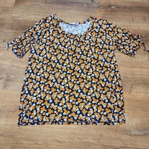 Michael Kors Orange and White Em Floral Short Sleeve Boxy Blouse